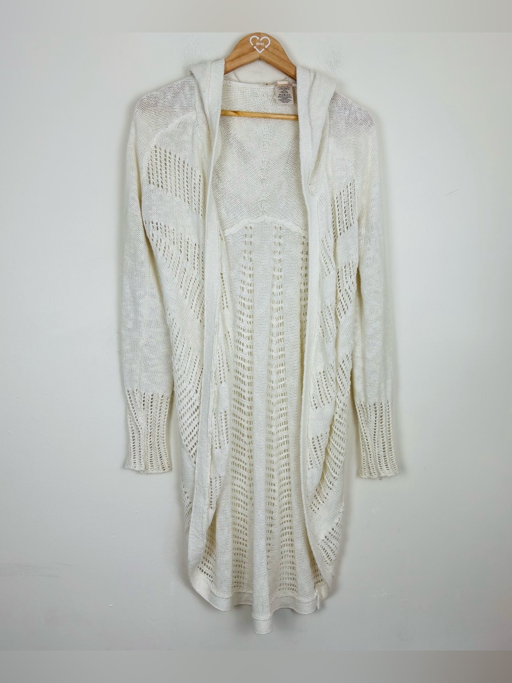 Anthropologie Moth long line cocoon open weave hooded cotton linen blend sweater